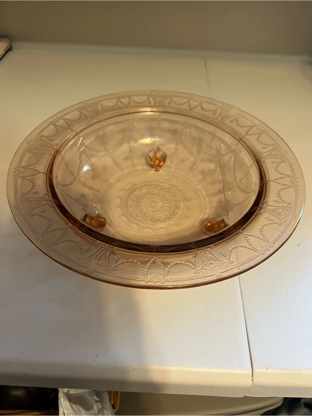 Hocking Pink Depression Glass Cameo Pattern Footed bowl